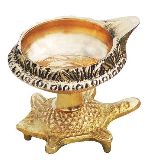 Brass Oil Lamp Deepak On Tortoise 0.045kg